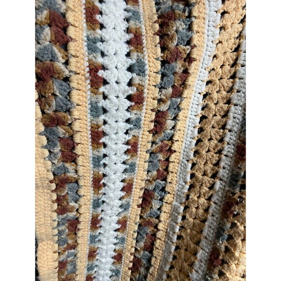 Large Handmade Crochet Earth Tones Blanket Afgan 73X52In Handmade Multi Color - Picture 4 of 5